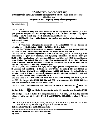Đề thi vào Lớp 10 THPT Chuyên Hùng Vương môn Hoá học - Sở giáo dục và đào tạo Phú Thọ (Có đáp án)